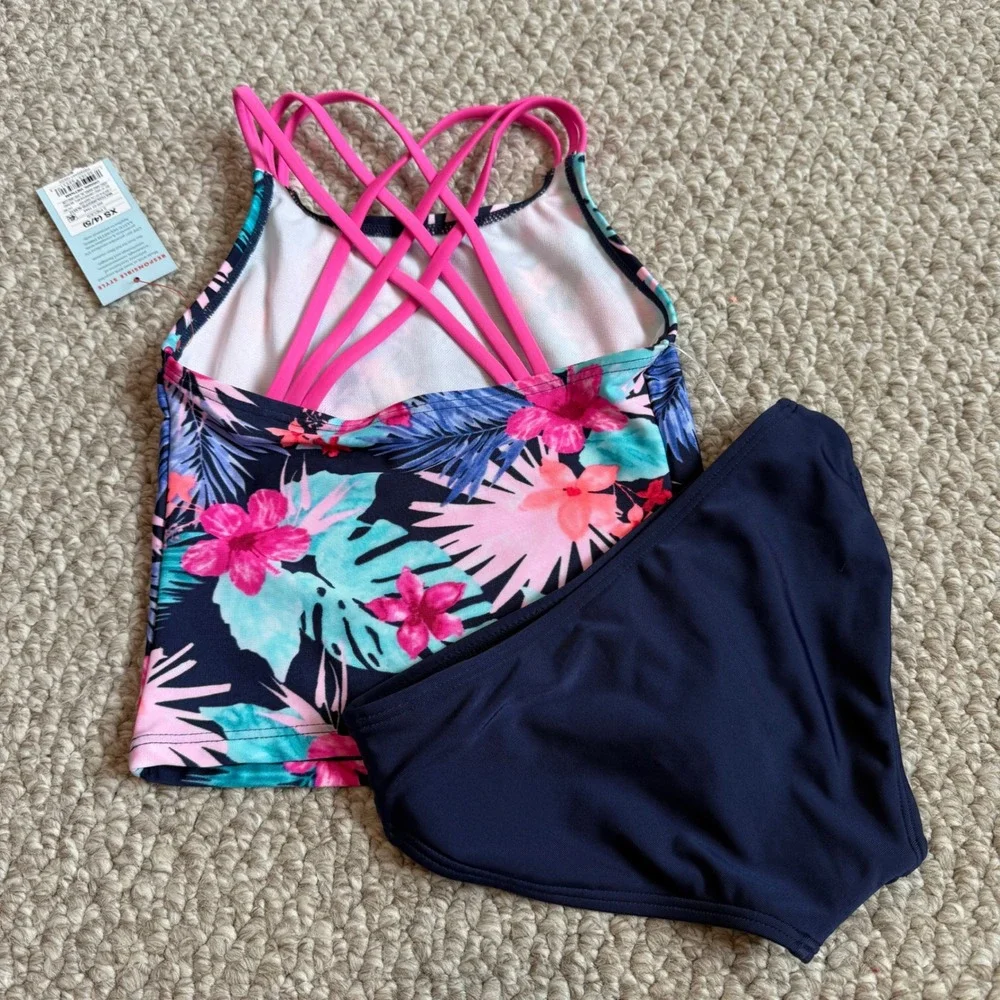 Cat & Jack Girls Floral Tankini‎ Swimsuit Set Size XS (4/5) -New with Tags